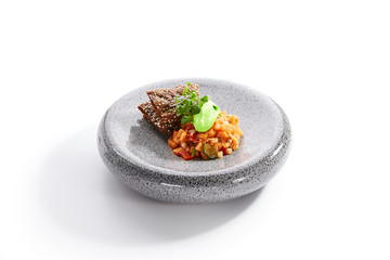 Salmon tartare side view