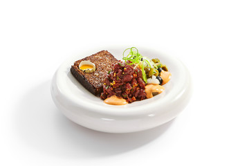 Beef tartare side view