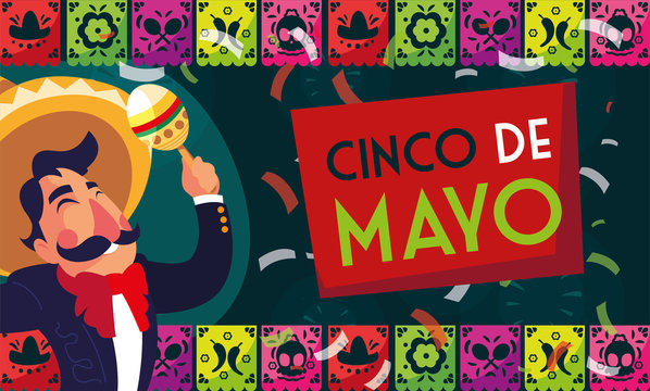 cinco de mayo card of greeting with mexican mariachi