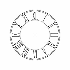 Roman numerals clock faces. Round shape. Vector illustration