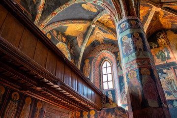 Lublin, Poland - Medieval frescoes and architecture inside the Holy Trinity Chapel within Lublin...
