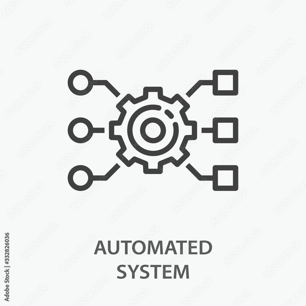 Poster automated system line icon on white background.