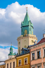 Fototapeta na wymiar Lublin, Poland - Neo-gothic Trinitarian Tower - known as Trinitarian Gate - in historic old town quarter