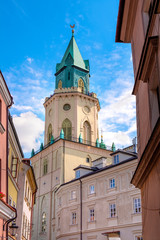 Fototapeta na wymiar Lublin, Poland - Neo-gothic Trinitarian Tower - known as Trinitarian Gate - in historic old town quarter