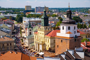 Lublin, Poland - Panoramic view of historic old town quarter with Cracow Gate tower - Brama Krakowska - and City Hall buildings © Art Media Factory