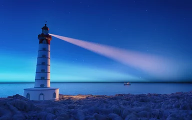 Wandcirkels aluminium Lighthouse at night © Orlando Florin Rosu