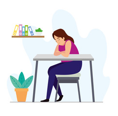 woman tired in the workplace vector illustration design