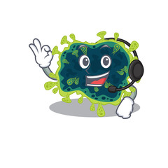 Charming beta coronavirus cartoon character design wearing headphone