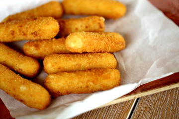 Photo macro of delicious cheese sticks