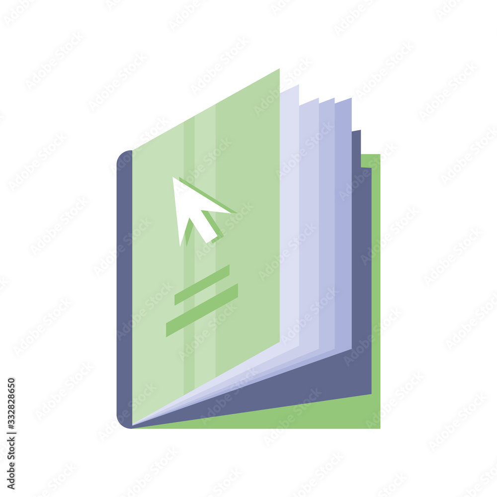 Poster book with pointer on white background
