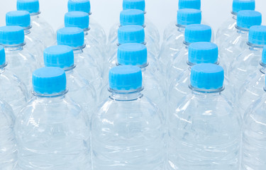 Pack of Plastic bottle isolated on white background, Top view