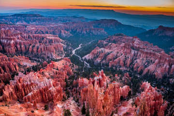 Southwest usa Bryce Canyon National Park (a rocky town of red-rose towers and needles in a closed amphitheater)