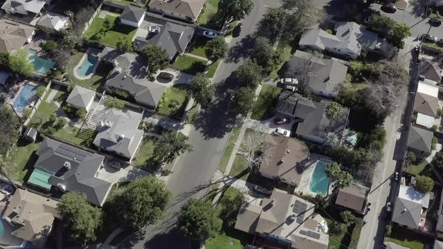 Aerial In Residential Neighborhood In Van Nuys, City Suburb In Los Angeles, California