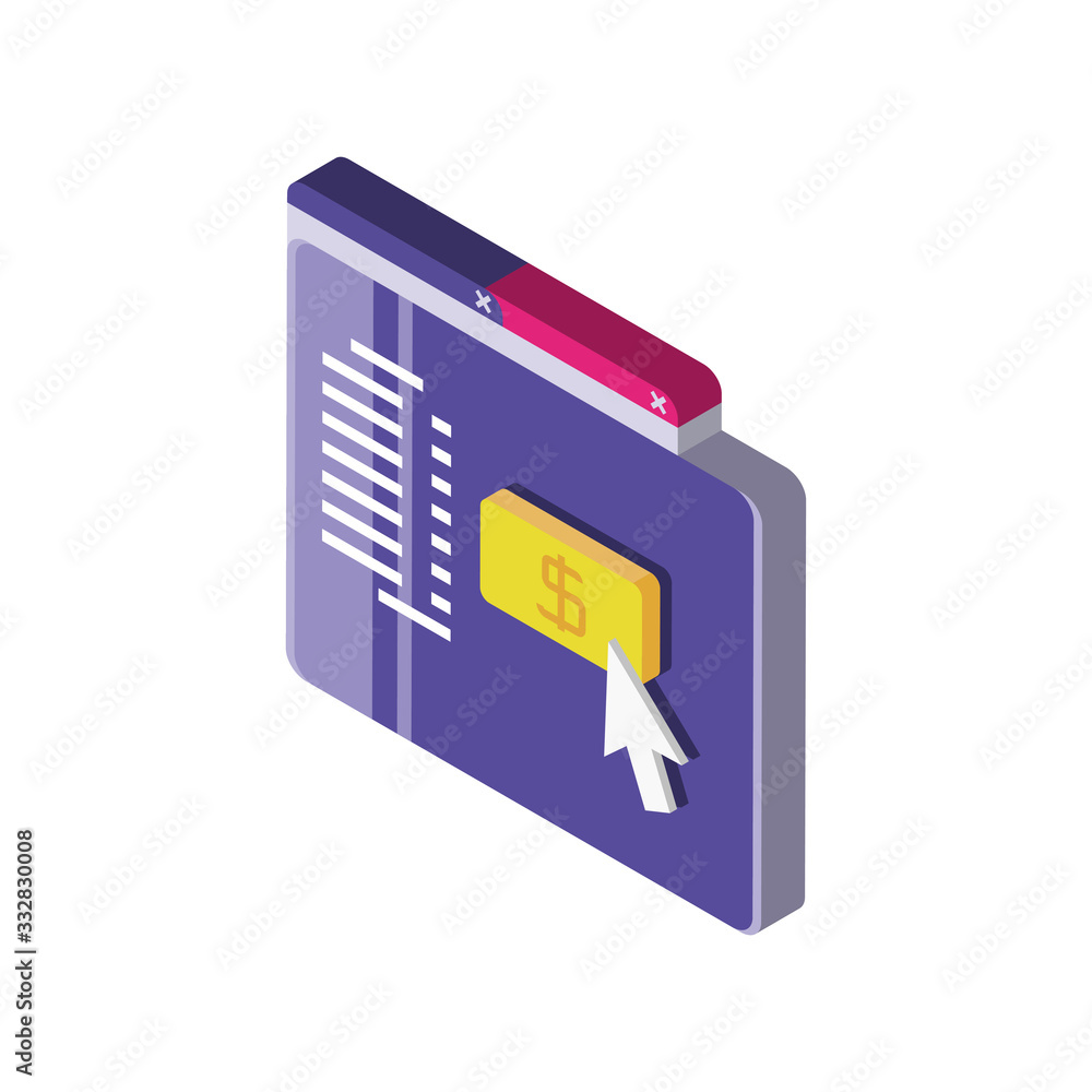 Poster computer window with buy button on white background