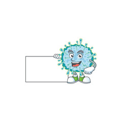 Funny coronavirus illness cartoon design Thumbs up with a white board