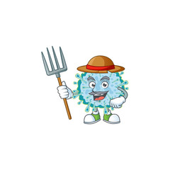 Coronavirus illness in Farmer mascot design with hat and pitchfork