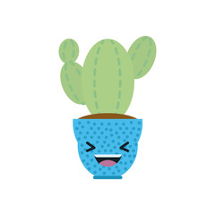 Kawaii cactus inside pot plant flat style icon vector design