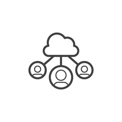 People cloud storage line icon. linear style sign for mobile concept and web design. Cloud computing, user connection outline vector icon. Symbol, logo illustration. Vector graphics