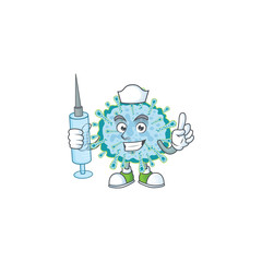 A pleasant nurse of coronavirus illness mascot design style using syringe