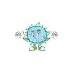 A picture of smirking coronavirus illness cartoon character design style