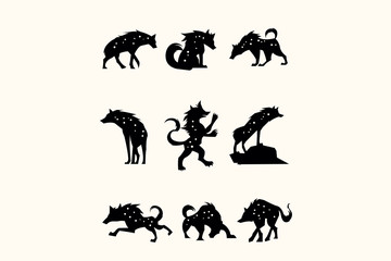 pack of silhouette hyena vector. modern template illustration - obrazy, fototapety, plakaty