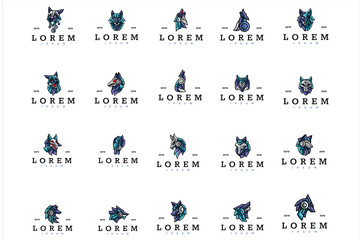pack of robotic wolf logo. modern icon, template illustration © Inov