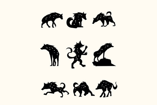 pack of silhouette hyena vector. modern template illustration
