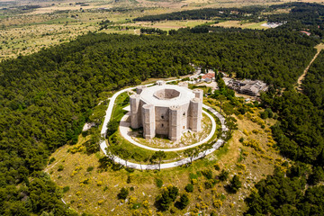Aerial view Castel del Monte, UNESCO World Heritage Site, Province of Barletta Andria Trani, Apulia, Italy - obrazy, fototapety, plakaty