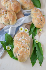 home made bread rolls with wild garlic