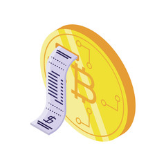 digital currency with purchase invoice on white background