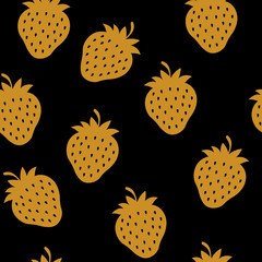 Seamless pattern Strawberry vector gold on a black background