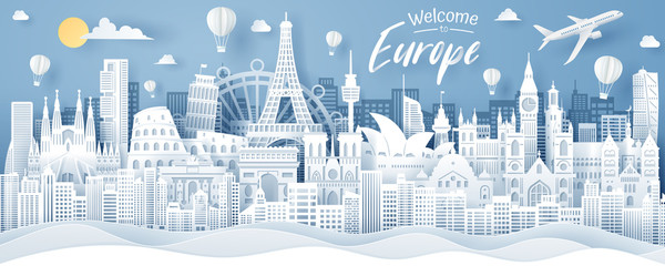 Paper cut of Erope landmark. Erope travel and tourism concept. © Kannapat