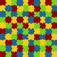 Colored puzzles. Background from multi-colored puzzles. World Autism Awareness Day. Background for an inscription. Simple vector illustration.