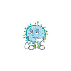 A cartoon icon of coronavirus illness with waiting gesture