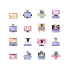 set of icons online education, education technology