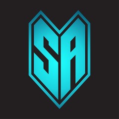 SA Logo monogram with emblem line style isolated on blue gradient colors