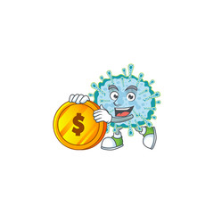 mascot cartoon character style of coronavirus illness showing one finger gesture