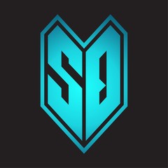SQ Logo monogram with emblem line style isolated on blue gradient colors