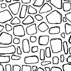 Stones handdrawn seamless black and white pattern. Vector illustration.