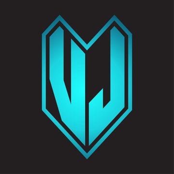 VJ Logo monogram with emblem line style isolated on blue gradient colors