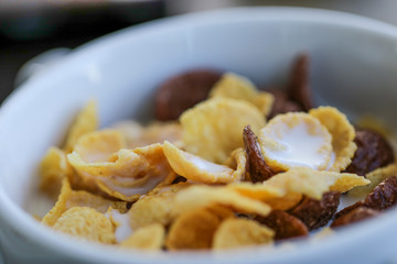 a bowl of cornflakes for breakfast 