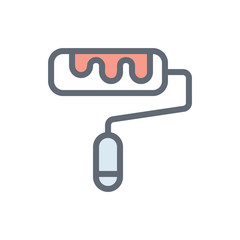 Paint Roller Vector Colour With Line Icon Illustration