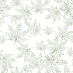 Vector seamless pattern with marijuana leaf. Hand drawn cannabis leaves for wrapping, textile, wallpaper.