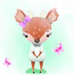 Cute deer watercolor style.