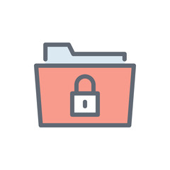 Locked Folder Vector Colour With Line Icon Illustration