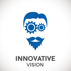 Innovative people. Logo head with gears. Vector concept startup