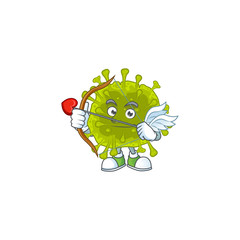 Sweet cartoon character of coronavirus spread Cupid with arrow and wings