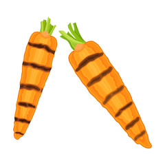 Grilled Whole Carrot with Strips Isolated on White Background Vector Illustration