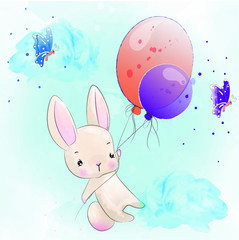 Obraz premium Cute little rabbit.watercolor drawing.