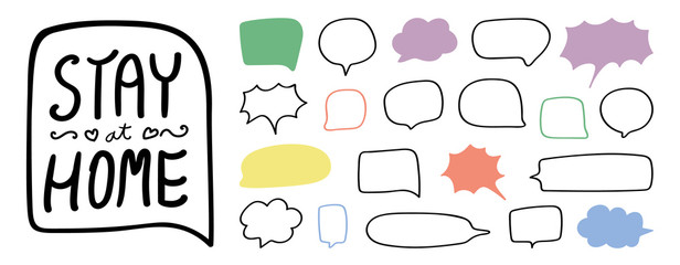 Stay home stay safe, Let's stay home, Stay Home, Speech bubble design collection for Inspirational quote and Modern calligraphy. Vector illustration